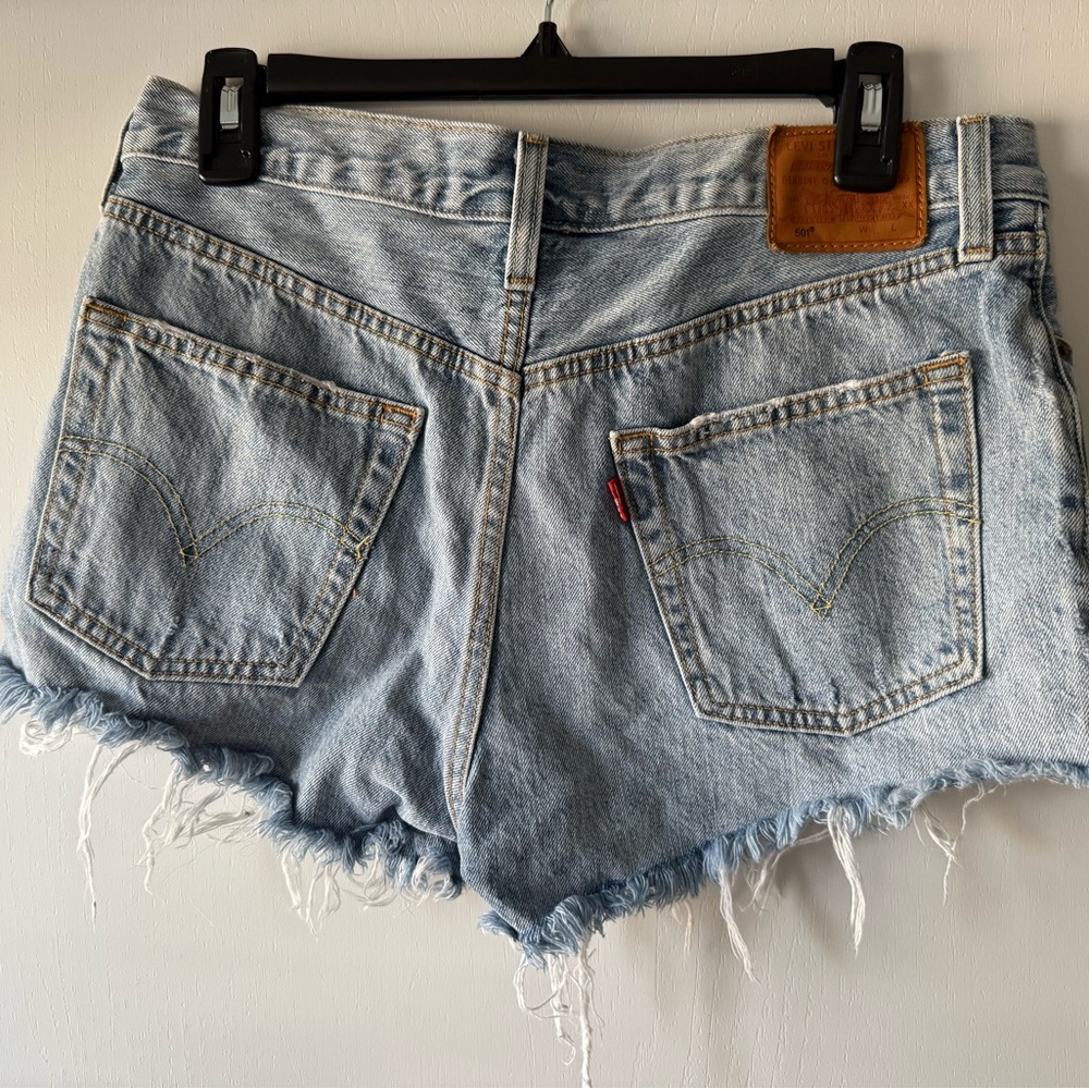 Levi's Frayed Hem Light Blue Jean Shorts